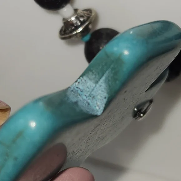 #2243, NATIVE NATURAL TURQUOISE NECKLACE 26'IN& LAMPWORK BEADS EARRINGS.